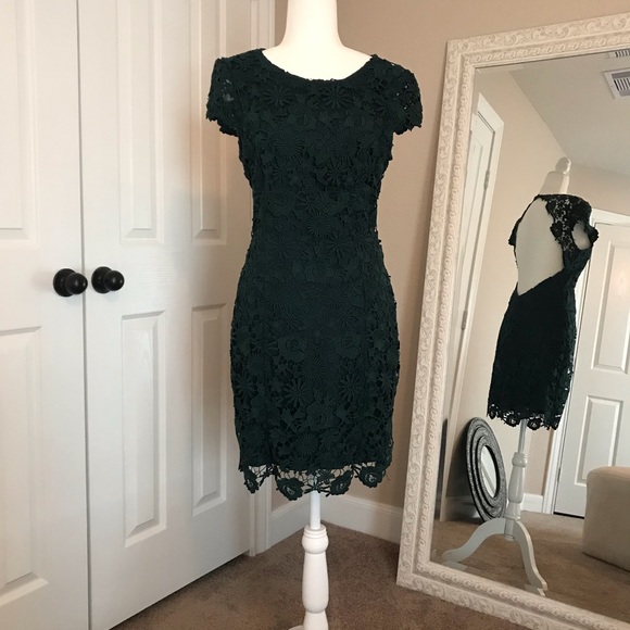 Lulu's Dresses & Skirts - Romance Language Dark Green Backless Lace Dress